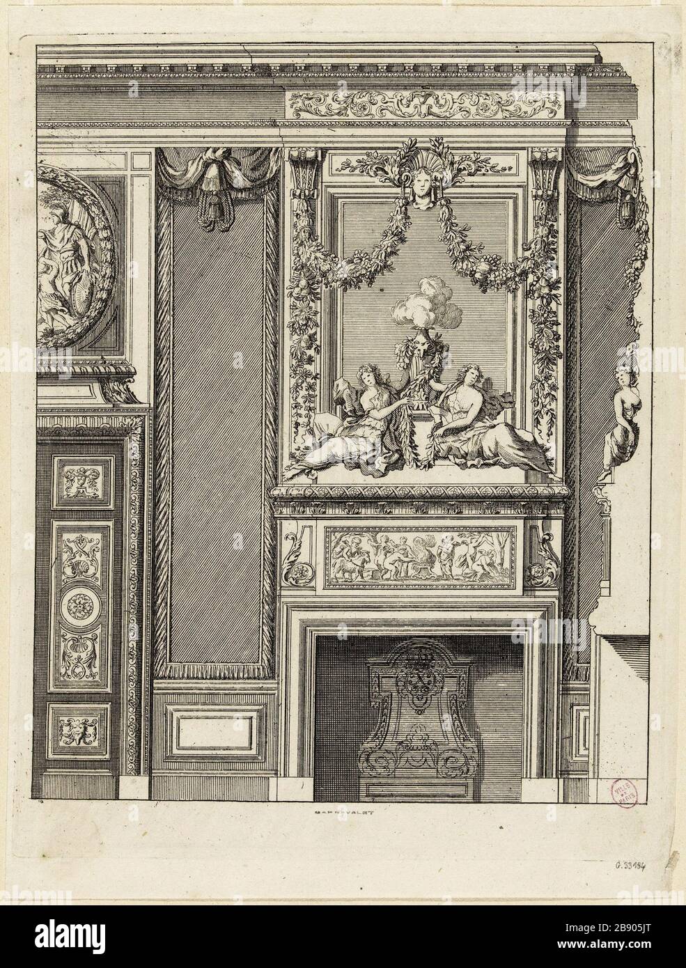 PROJET FEU Daniel Marot le Vieux (vers 1663-1752). 'Projet de cheminée'. Burin. Paris, musée Carnavalet. Banque D'Images