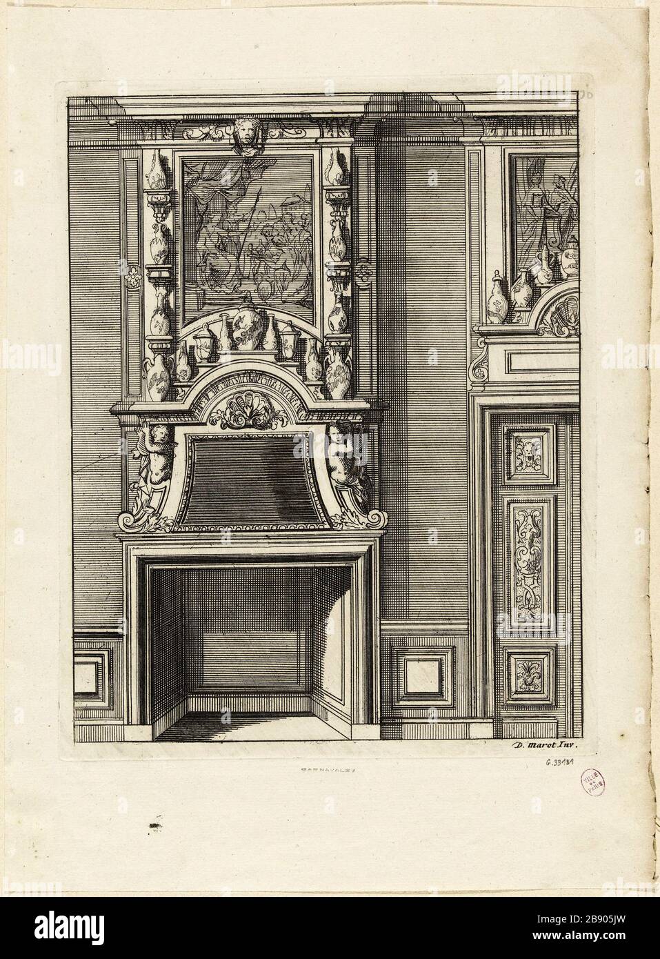 PROJET FEU Daniel Marot le Vieux (vers 1663-1752). 'Projet de cheminée'. Burin. Paris, musée Carnavalet. Banque D'Images
