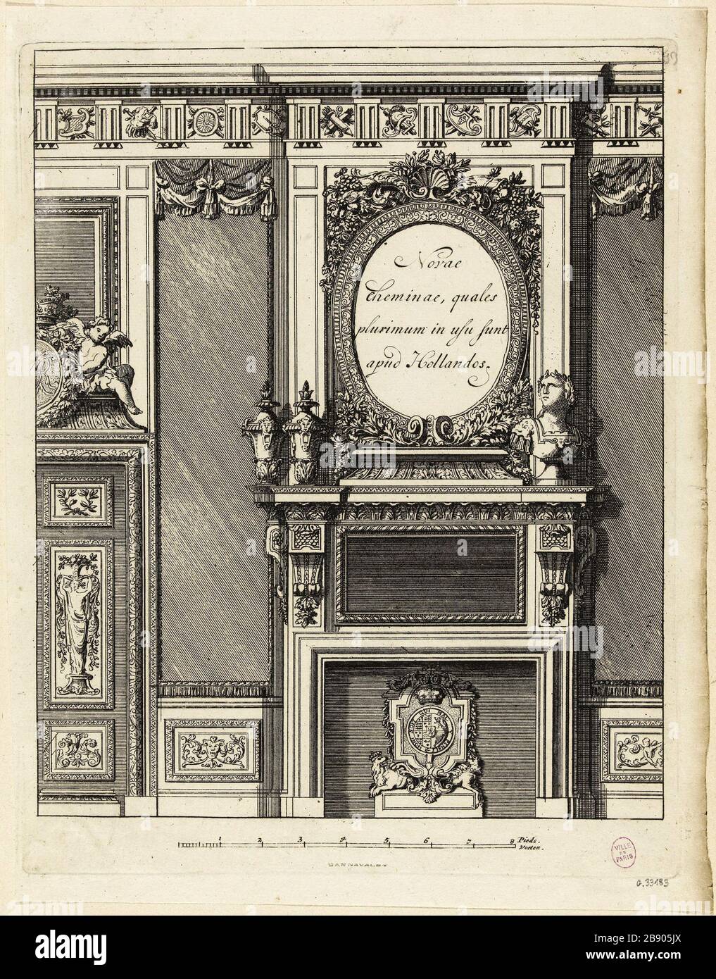 PROJET FEU Daniel Marot le Vieux (vers 1663-1752). 'Projet de cheminée'. Burin. Paris, musée Carnavalet. Banque D'Images
