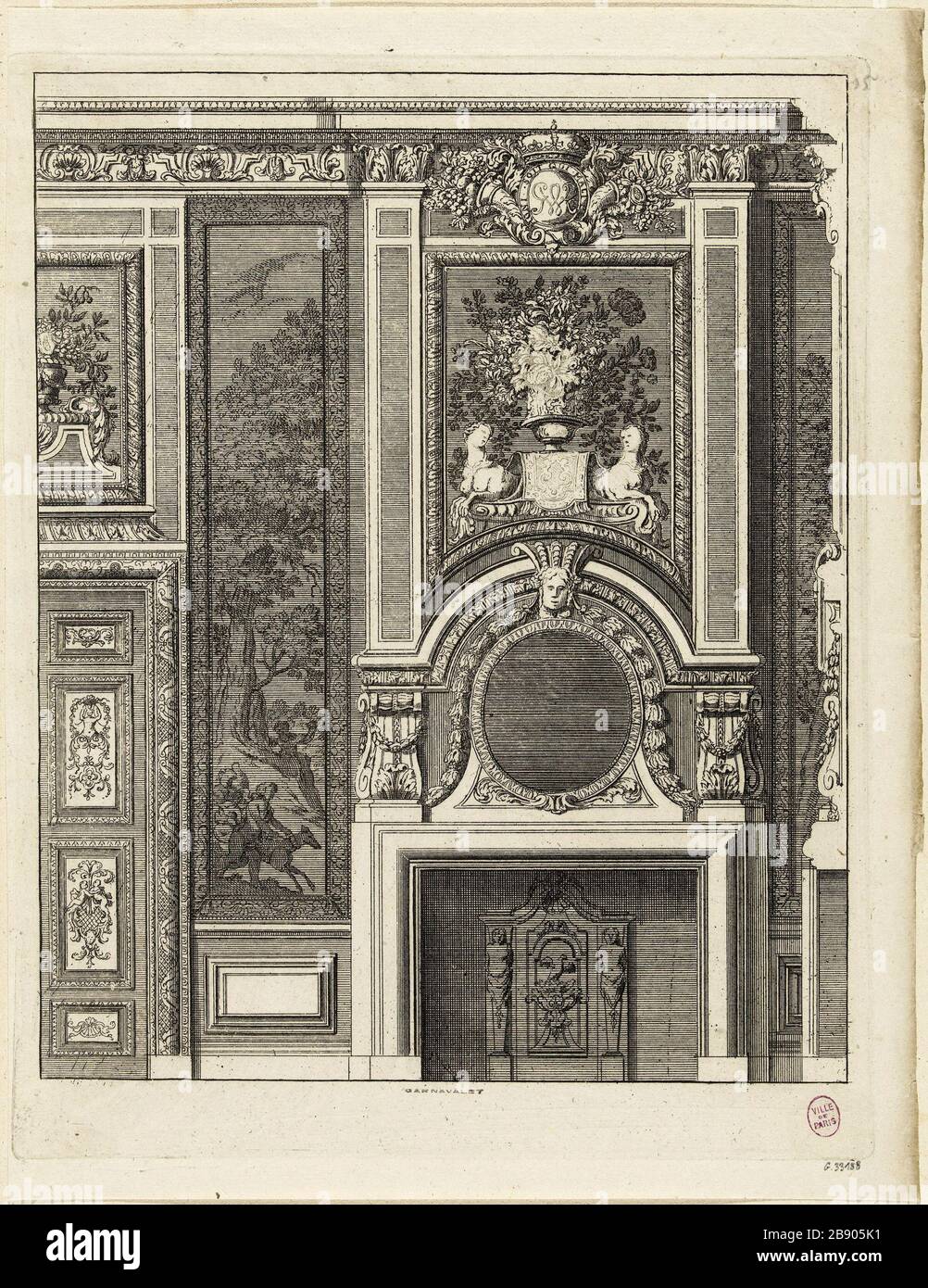 PROJET FEU Daniel Marot le Vieux (vers 1663-1752). 'Projet de cheminée'. Burin. Paris, musée Carnavalet. Banque D'Images