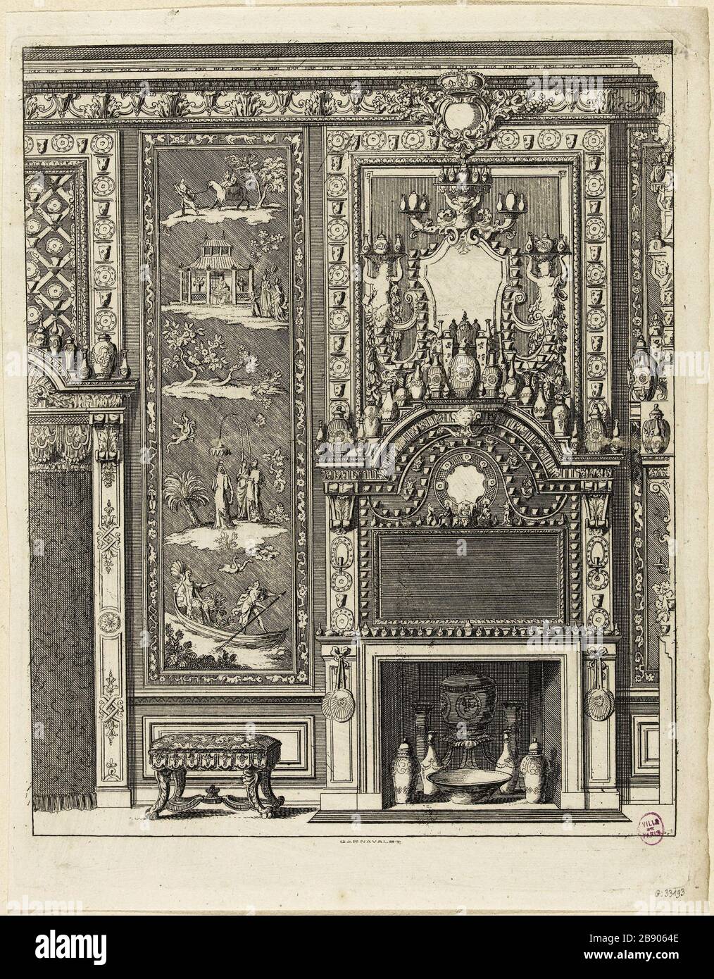 PROJET FEU Daniel Marot le Vieux (vers 1663-1752). 'Projet de cheminée'. Burin. Paris, musée Carnavalet. Banque D'Images