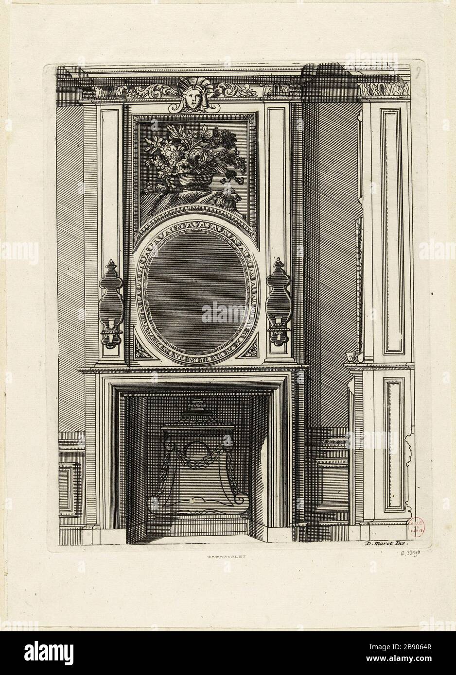 PROJET FEU Daniel Marot le Vieux (vers 1663-1752). 'Projet de cheminée'. Burin. Paris, musée Carnavalet. Banque D'Images