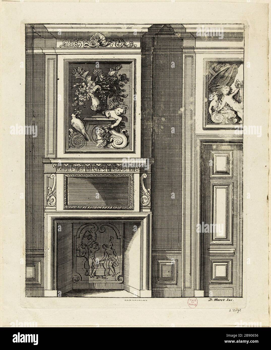 PROJET FEU Daniel Marot le Vieux (vers 1663-1752). 'Projet de cheminée'. Burin. Paris, musée Carnavalet. Banque D'Images