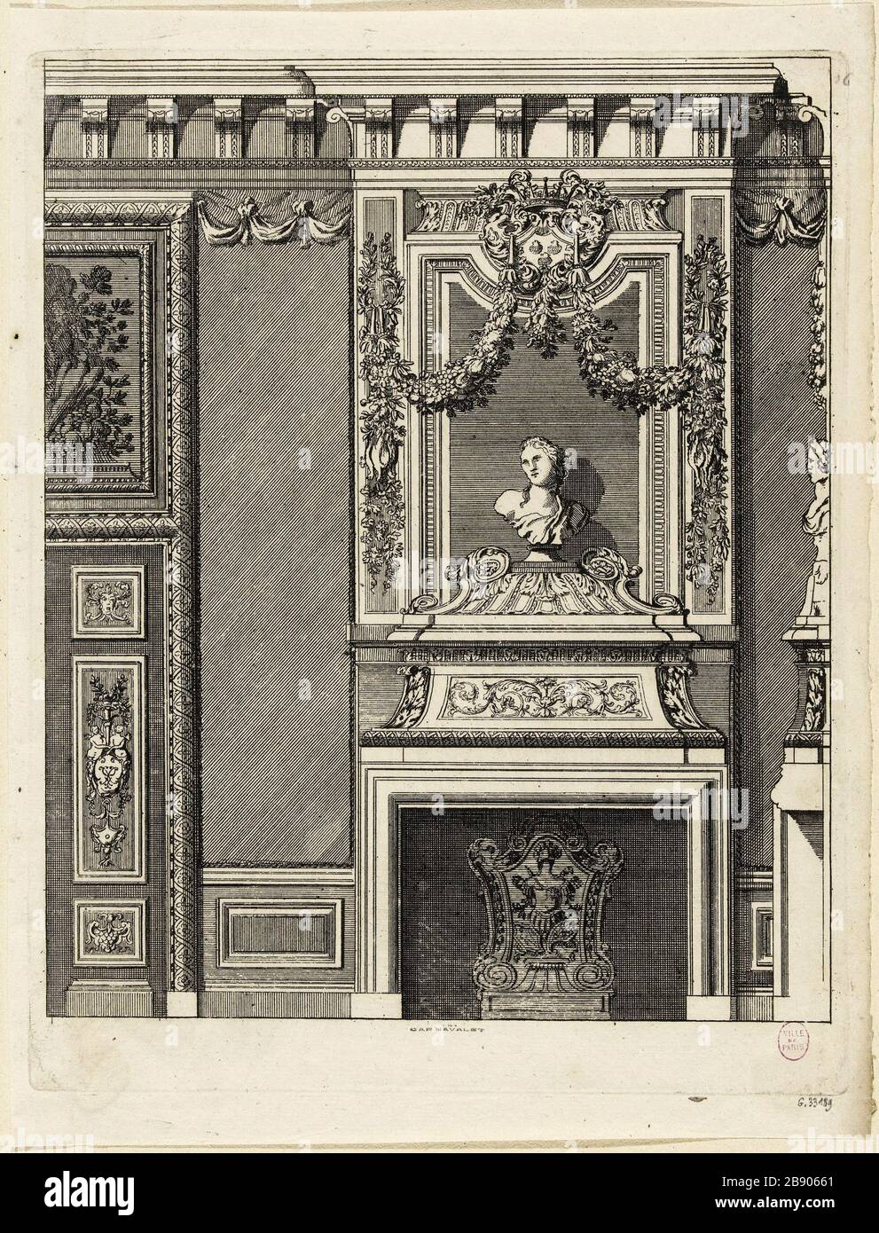 PROJET FEU Daniel Marot le Vieux (vers 1663-1752). 'Projet de cheminée'. Burin. Paris, musée Carnavalet. Banque D'Images