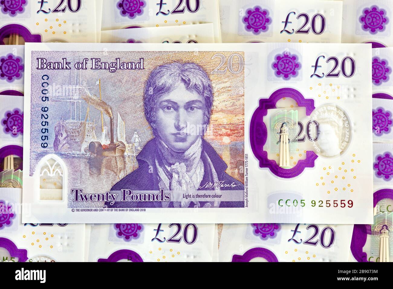 Le polymère 2020 £20 livre note de la Banque d'Angleterre avec l'artiste JMW Turner Banque D'Images