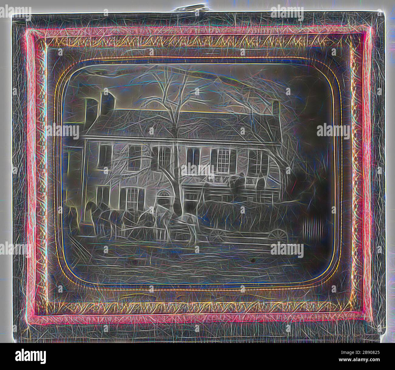 Sans titre (Kennedy’s Store), 1839/99, XIXe siècle, lieu inconnu, Daguerréotype, 7 x 8,2 cm (plaque), 8 x 9,2 x 1,5 cm (boîte), sans titre, 1839/99, XIXe siècle, lieu inconnu, Daguerréotype, 8,2 x 7 cm (plaque), 9,5 x 8,2 x 1 cm (cas), repensé par Gibon, conception d'un brillant chaleureux et joyeux de la luminosité et des rayons de lumière radiance. L'art classique réinventé avec une touche moderne. La photographie inspirée du futurisme, qui embrasse l'énergie dynamique de la technologie moderne, du mouvement, de la vitesse et révolutionne la culture. Banque D'Images