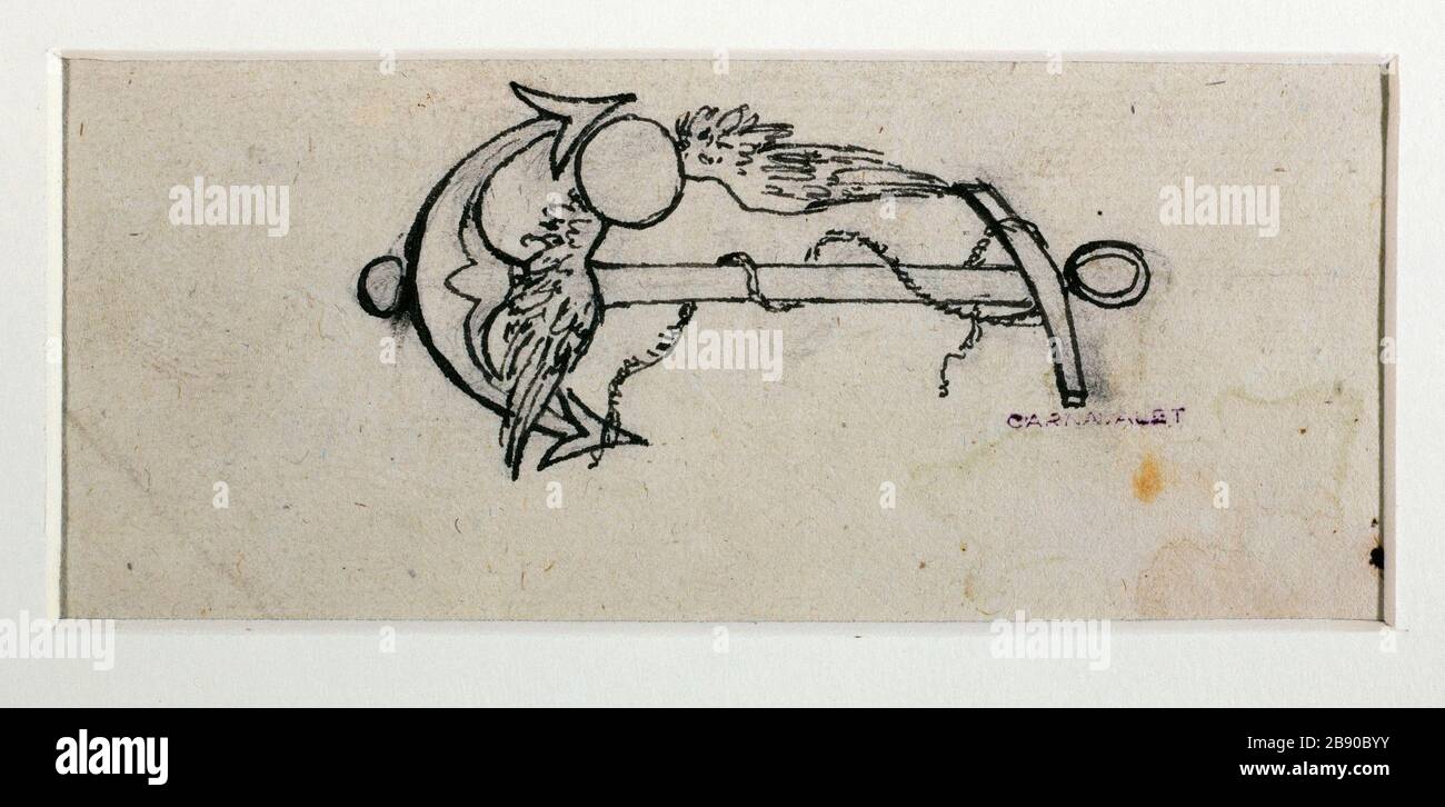 Ancre et ailes Guillaume Boichot (1735-1814). Ancre et ailes. Panache et encre de Bistre sur papier gris bleu, 1735-1814. Paris, musée Carnavalet. Banque D'Images