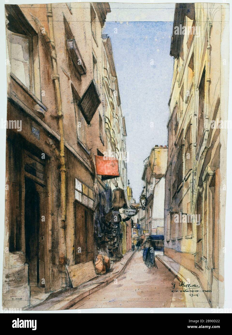 Rue Brisemiche. G. Bellettre. Rue Brisemiche. Aquarelle, 1904. Paris, musée Carnavalet. Banque D'Images