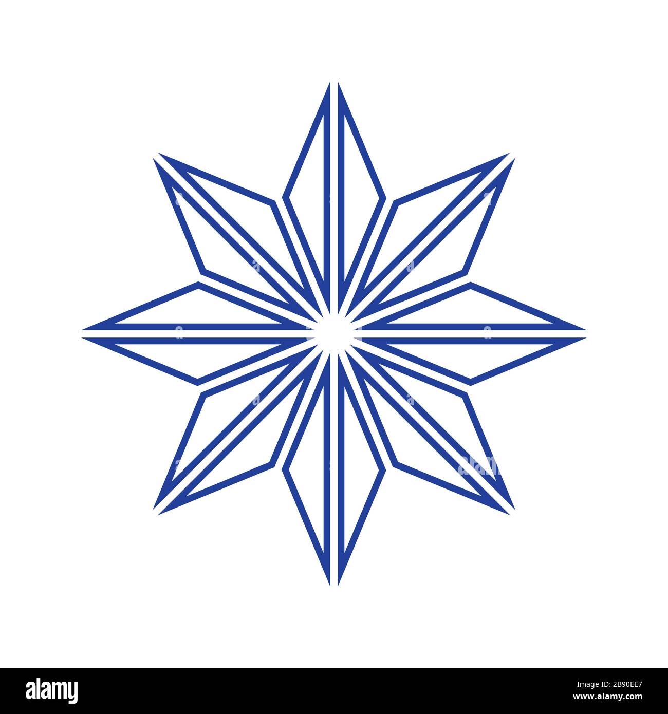 Huit étoiles bleues pointues, icône de ligne fine simple. Illustration de Vecteur