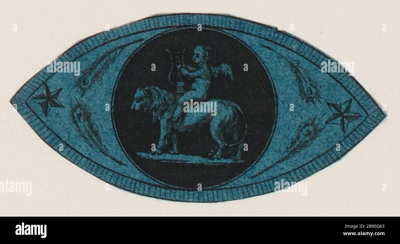 Putto sur un lion et jouer la lyre Banque D'Images