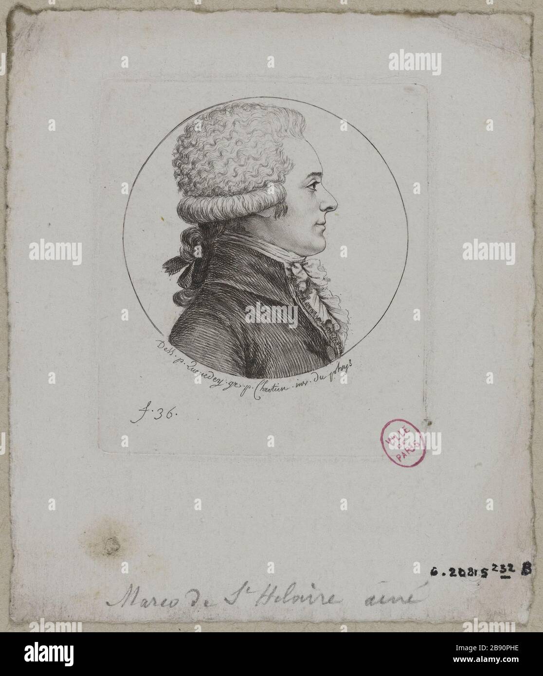 Portrait de Marco de Saint-Hilaire, ancien Gilles-Louis Chrétien (1754-1811). 'Portrait de Marco de Saint-Hilaire, ainé'. Physionotrace. 1786-1811. Paris, musée Carnavalet. Banque D'Images