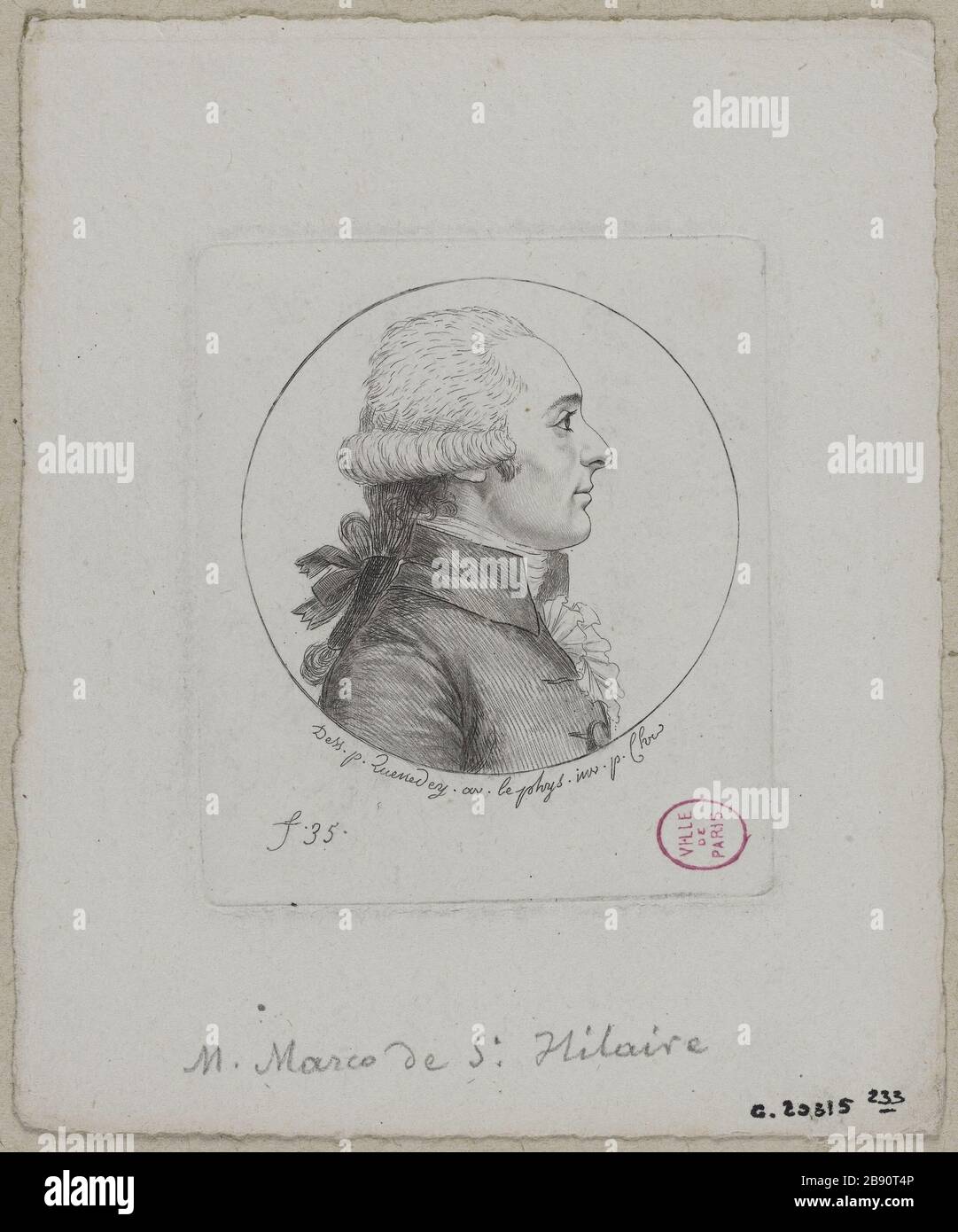 Portrait de Marco de Saint-Hilaire Edmé Quenedey (1756-1830). 'Portrait de Marco de Saint-Hilaire'. Physionotrace. 1786-1830. Paris, musée Carnavalet. Banque D'Images