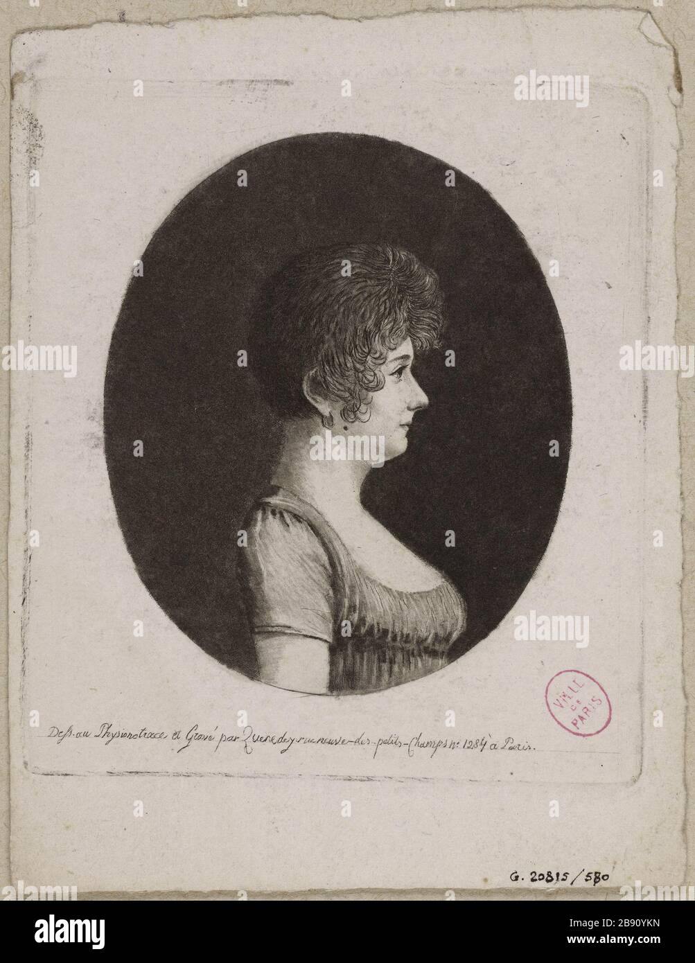 Portrait d'une femme, fin du XVIIIe siècle / début du XIXe siècle. Edmé Quenedey (1756-1830). Portrait d'une femme, fin XVIIIème siècle - départ XIXème siècle. Physionotrace. 1799-1815. Paris, musée Carnavalet. Banque D'Images