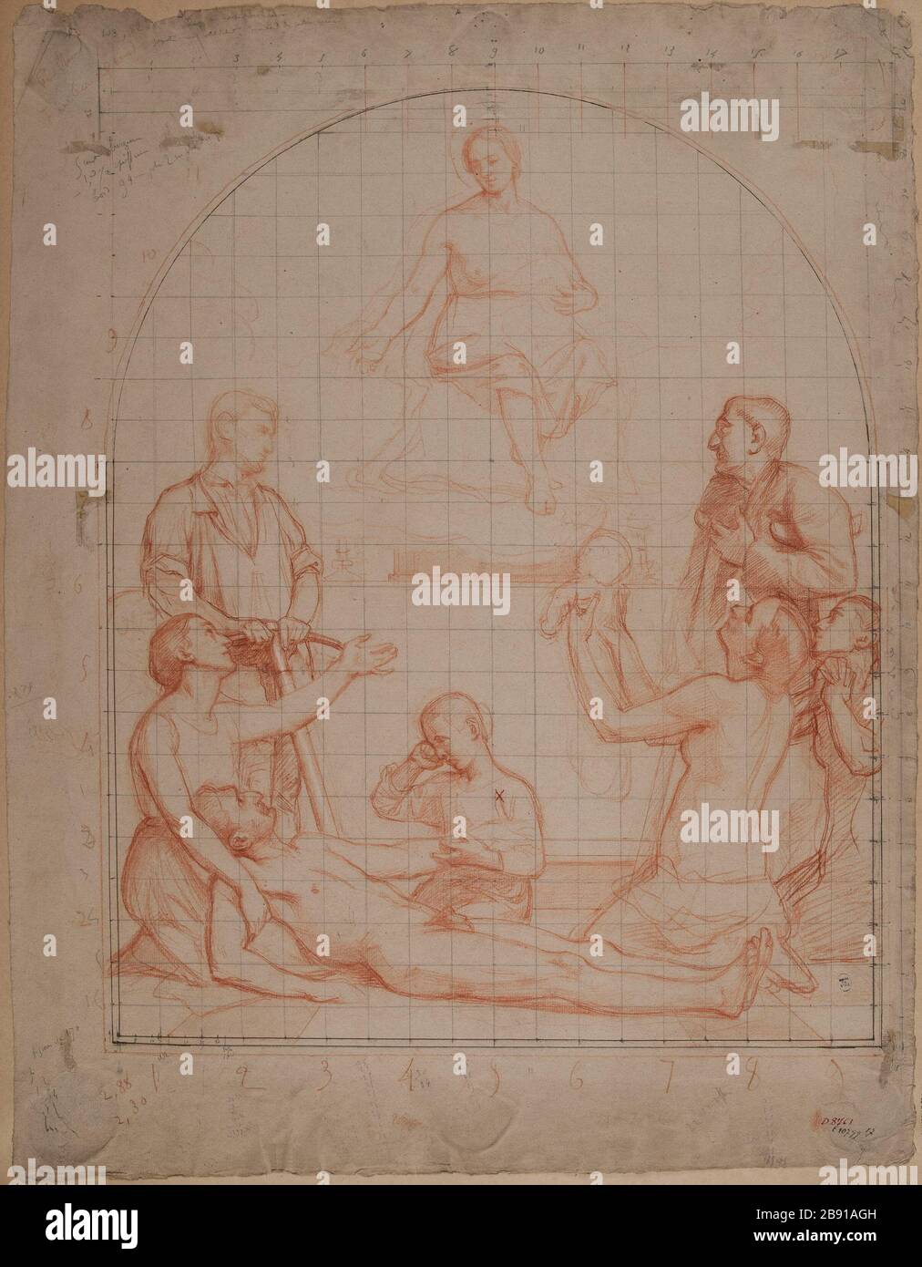 Personnages mendiant aux pieds d'une femme Richomme, Jules (1818-1903). Personnes impliquant des pieds d'une femme. Sanguine. Paris, musée Carnavalet. Banque D'Images