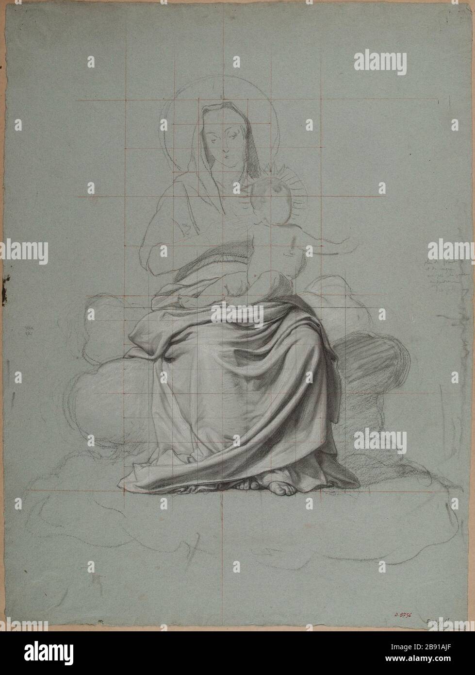 La Vierge et l'enfant avec des nuages roses Richomme, Jules (1818-1903). La Vierge et l'enfant fourrés de nuées de rose. Pierre Noire, blanche. Paris, musée Carnavalet. Banque D'Images