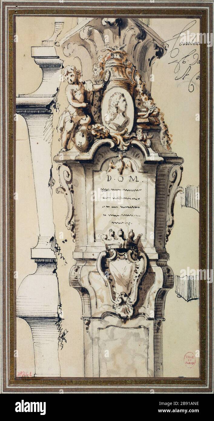 François funéraire monument Peyronie (1678-1747), président de l'Académie royale de chirurgie, Saint-Cosmas et Damian par le sculpteur Jean-Joseph Vinache Anonyme. Monument funéraire de François de la Peyronie (1678-1747), président de l'Académie royale de chrgie, à Saint-Côme et Damien par le sculpteur Jean-Joseph Vinache. Panache, lavis bistre et gris. Paris, musée Carnavalet. Banque D'Images