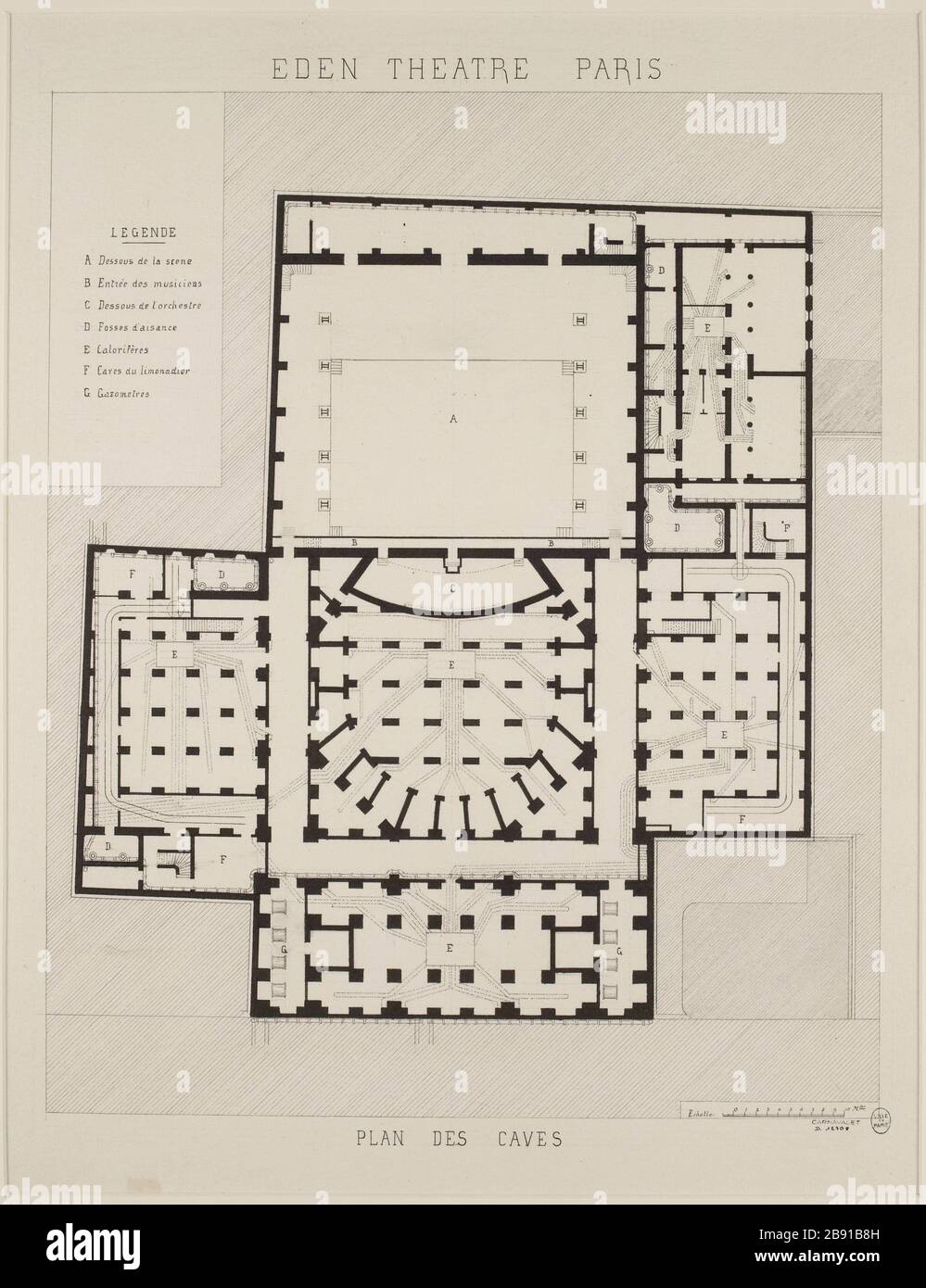 Carte des caves du théâtre Eden Boudreau Street, neuvième Arrondissement, Paris Banque D'Images
