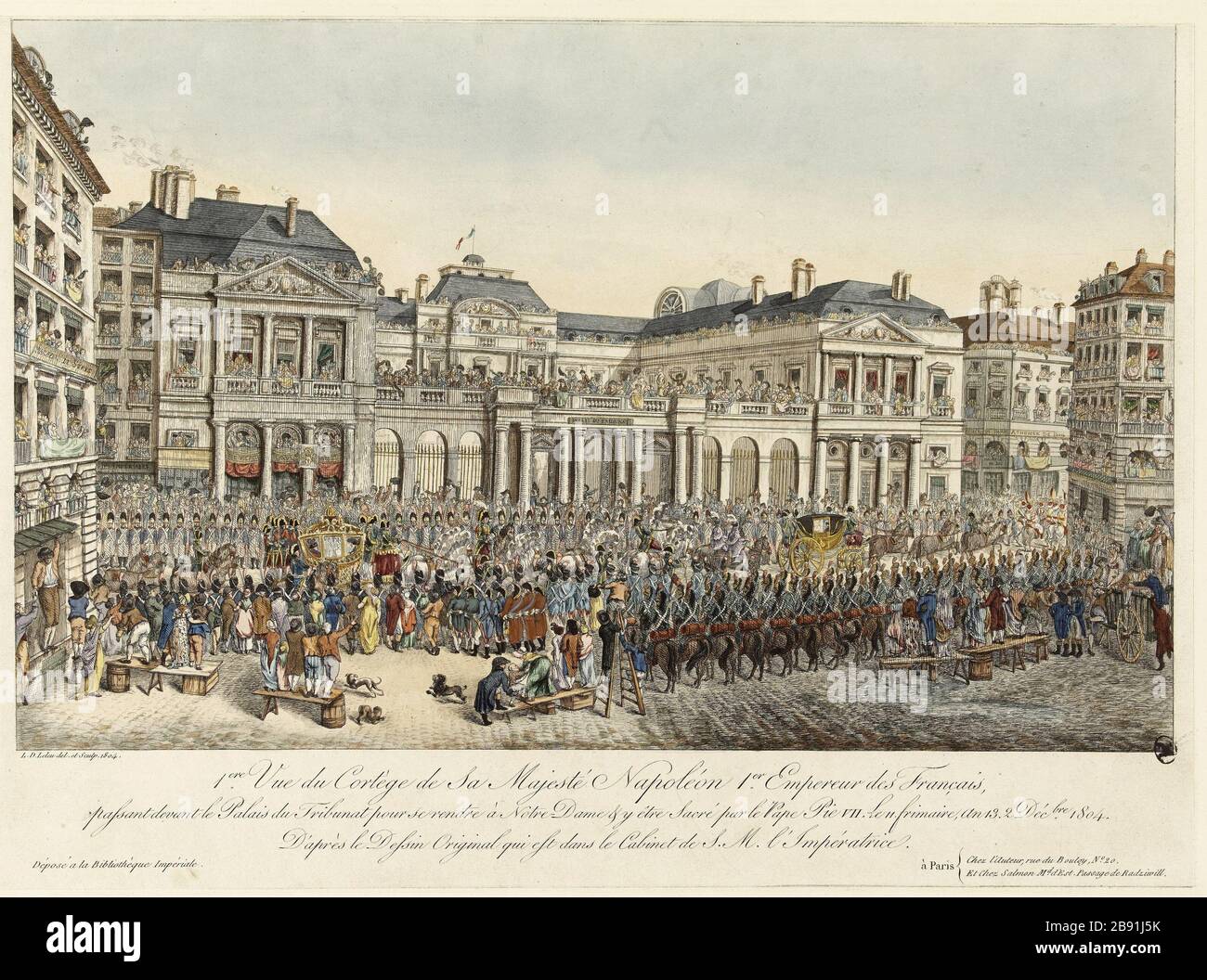 Première vue de la procession de sa majesté Napoléon Alexandre Leleu-Delacour. 'Première vue du cortège de sa majesté Napoléon Ier'. Eau-forte collégiée. Paris, musée Carnavalet. Banque D'Images