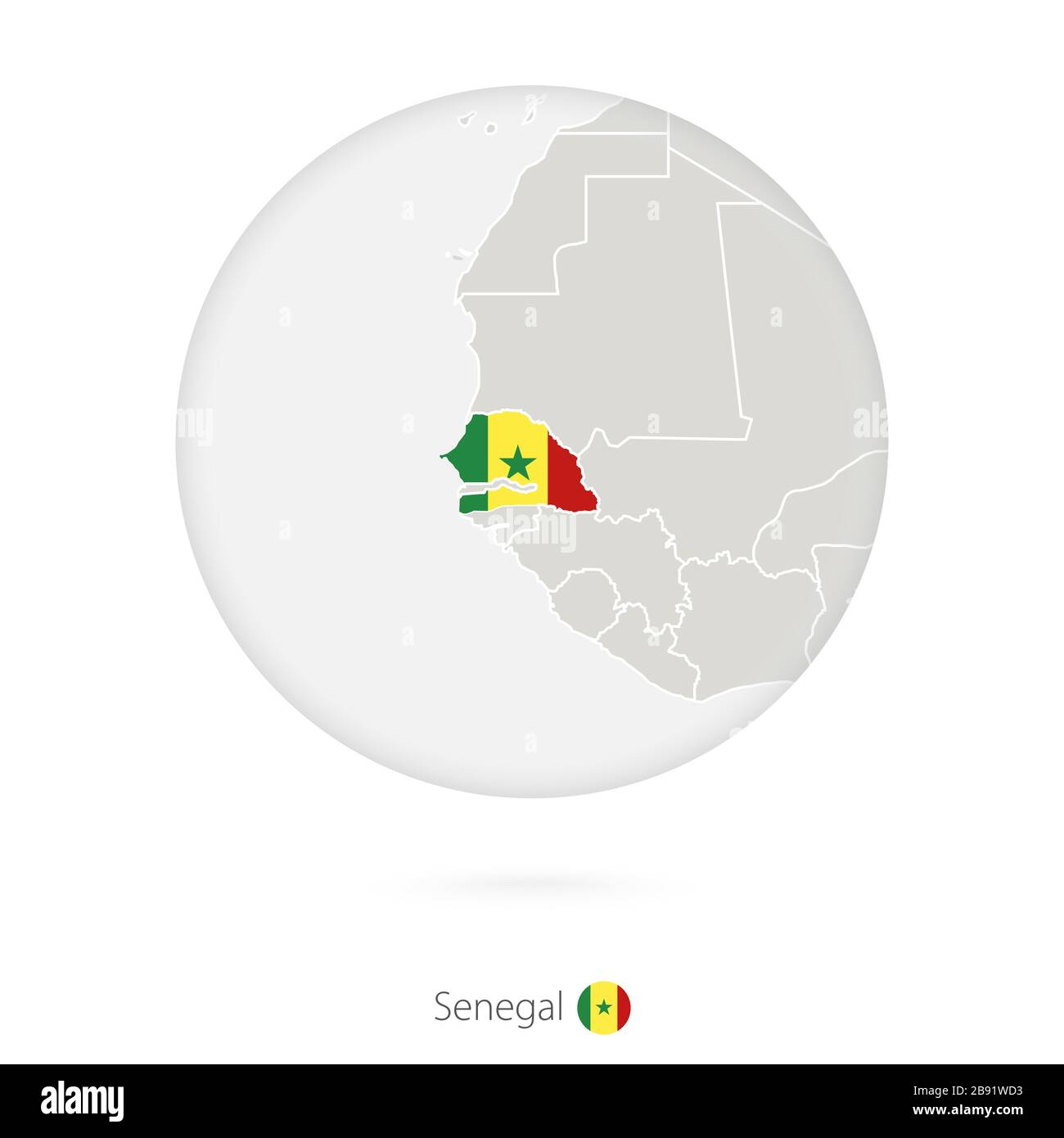 Carte du Sénégal et du drapeau national dans un cercle. Sénégal carte contour avec drapeau. Illustration vectorielle. Illustration de Vecteur