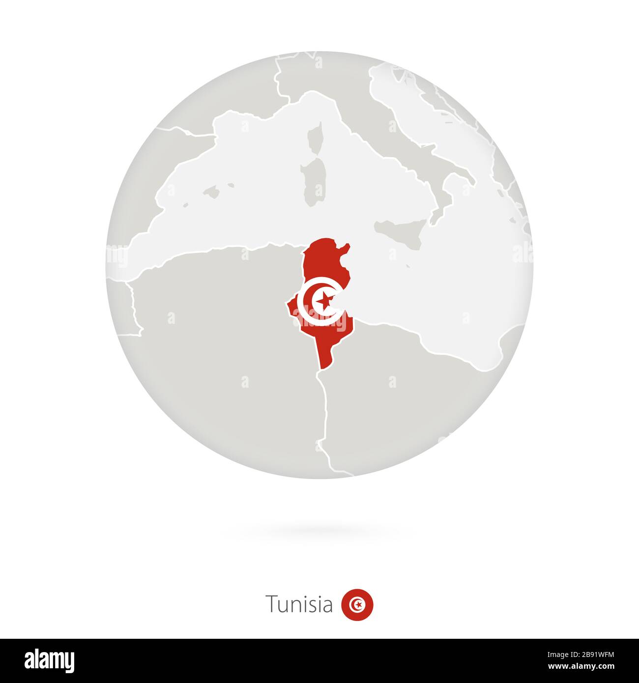 Carte de la Tunisie et du drapeau national dans un cercle. Tunisie carte contour avec drapeau. Illustration vectorielle. Illustration de Vecteur