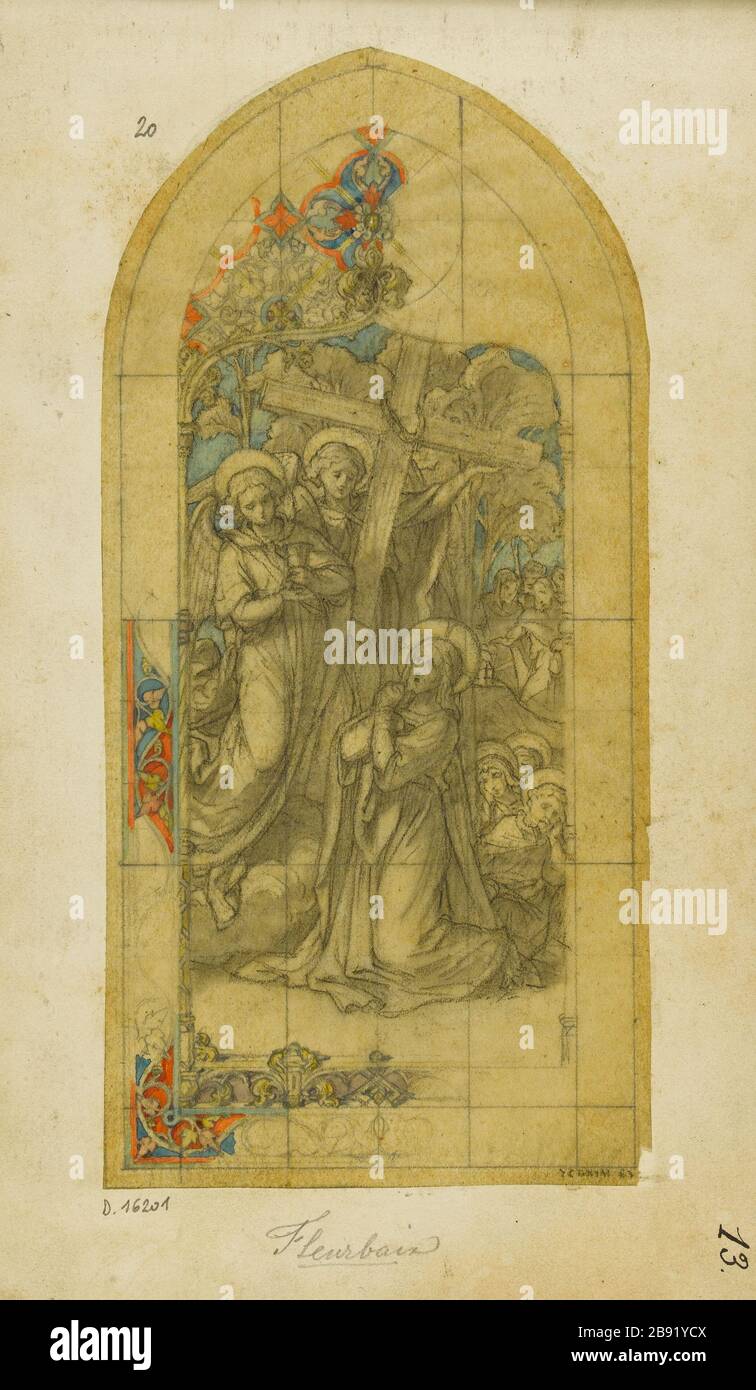 ALBUM # 4; PROJET POUR FLEUSBAIX TACHÉ: CHRIST DANS LE JARDIN DES OLIVES ATELIER GSELL-LAURENT. Album n° 4 ; projet de virail pour Fleubaix : le Christ au jardin des Oliviers. Crayon, aquarelle sur calcaire. Paris, musée Carnavalet. Banque D'Images