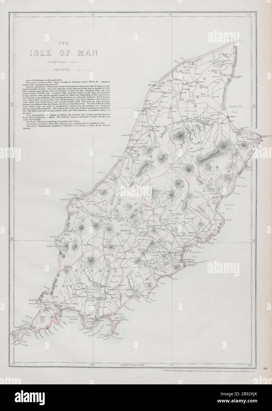 « l'île de Man » montrant les entêtes. WELLER 1868 ancien plan de carte ancien Photo Stock Alamy