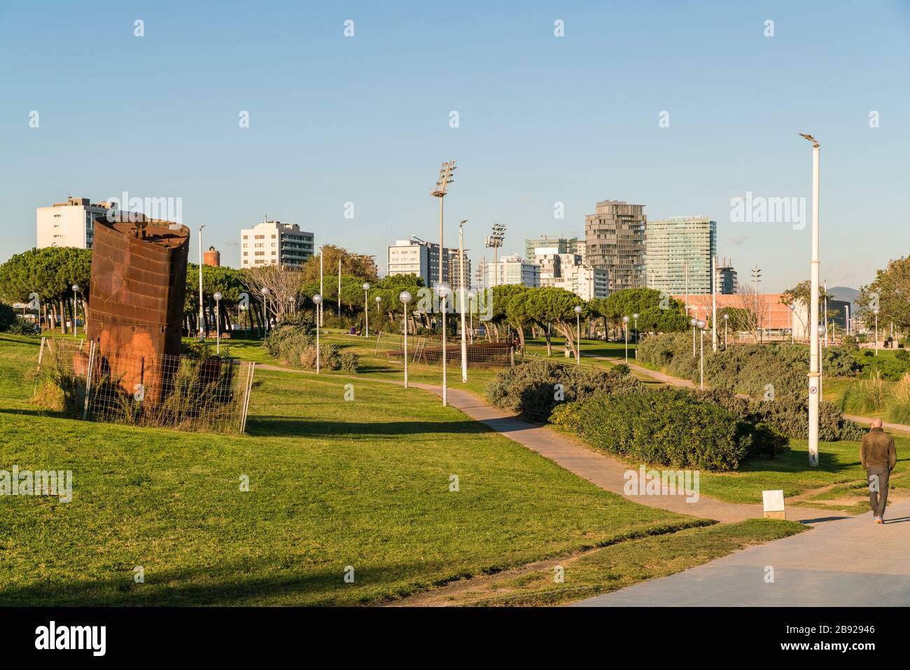 Parc à Diagonal Mar et le front maritime de Poblenou Banque D'Images