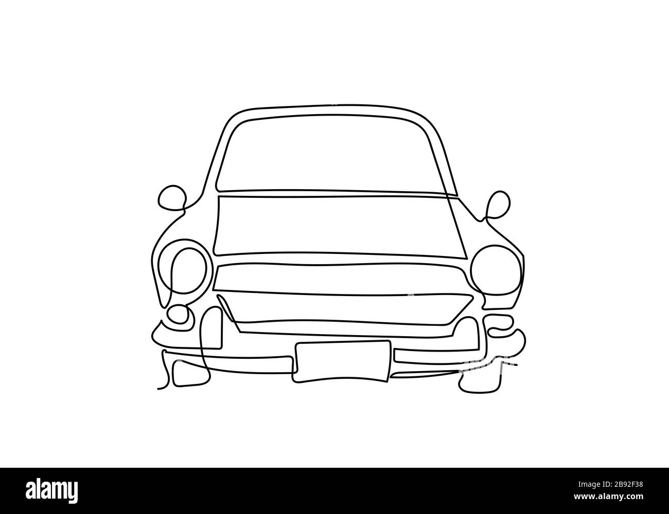 Un dessin en ligne continu unique d'une vieille voiture ancienne, dessin en ligne illustration. Banque D'Images