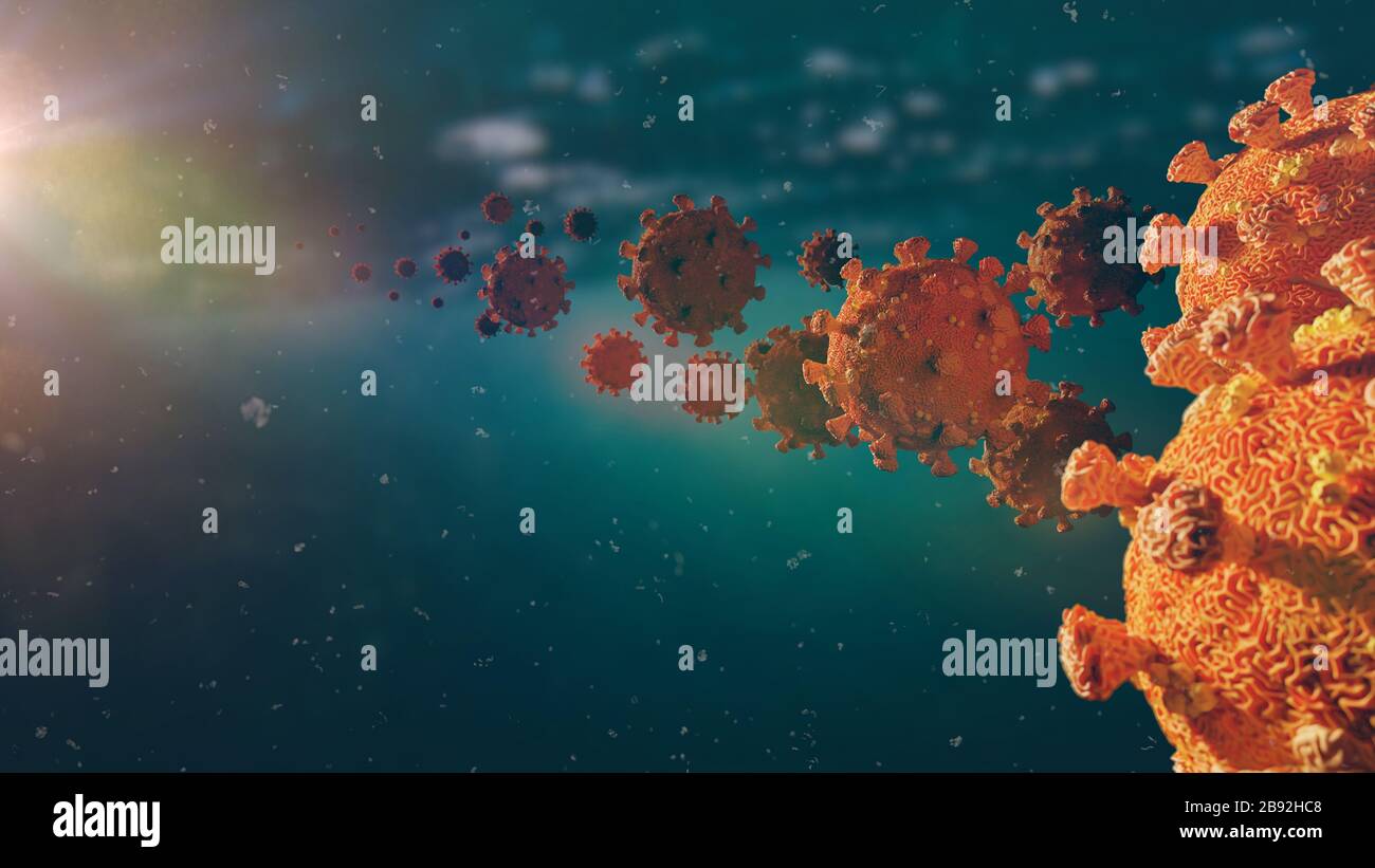 Éclosion de coronavirus, milieu pandémique du virus Covid-19 avec espace de copie Banque D'Images