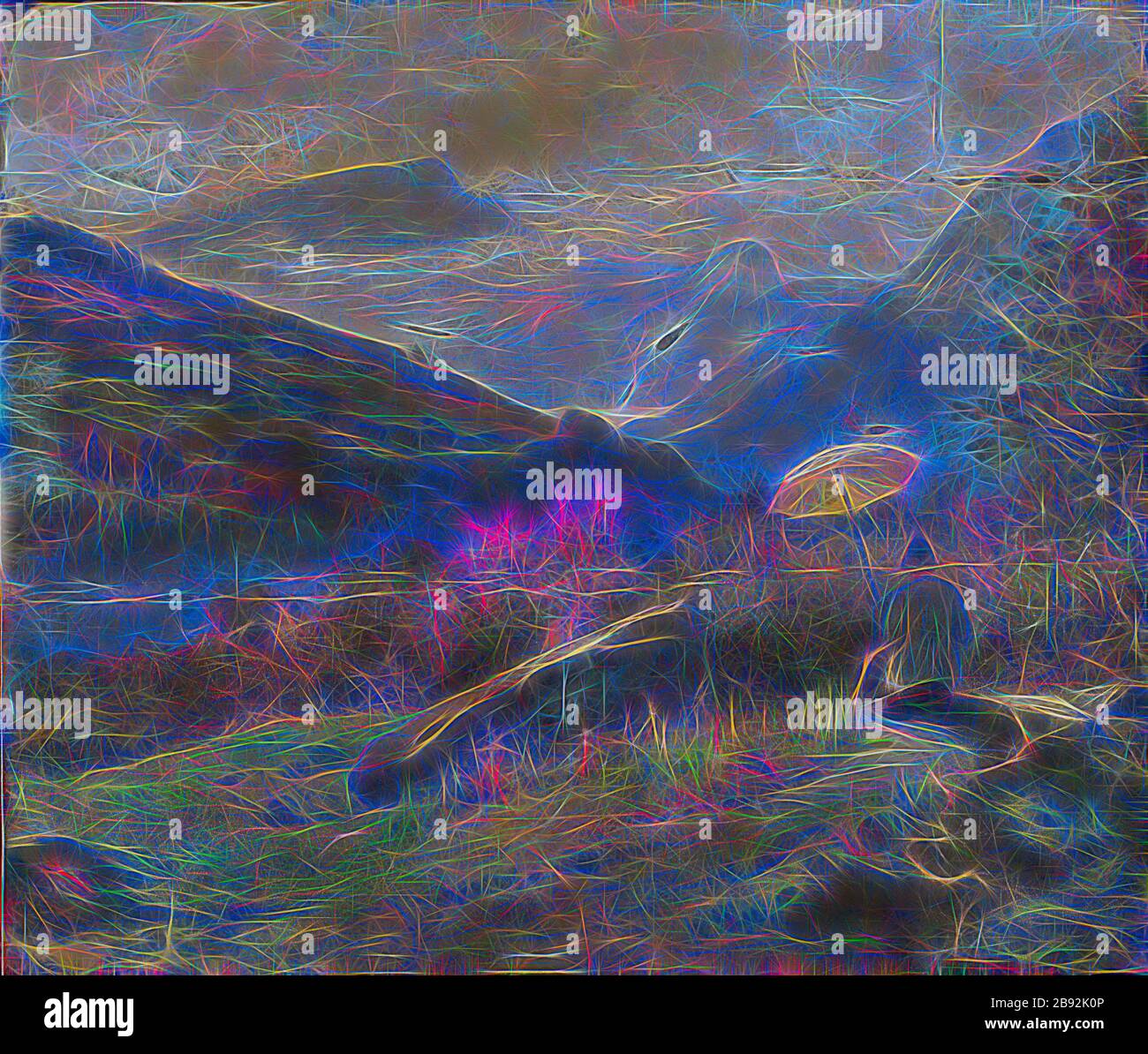 L'artiste-peintre, c. 1860, huile sur papier, 29,5 x 34,5 cm, non signée, Carl Spitzweg, München 1808–1885 München, repensée par Gibon, design de gaieté chaleureuse et gaie de luminosité et de rayonnement de lumière. L'art classique réinventé avec une touche moderne. La photographie inspirée du futurisme, qui embrasse l'énergie dynamique de la technologie moderne, du mouvement, de la vitesse et révolutionne la culture. Banque D'Images