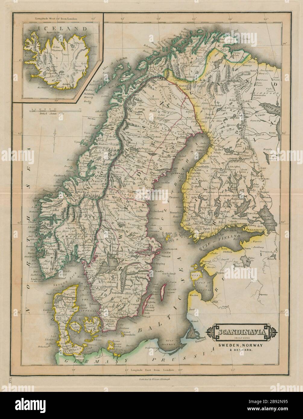 Scandinavie, y compris la Suède, la Norvège et le Danemark. Islande. LIZARS 1842 ancienne carte Banque D'Images