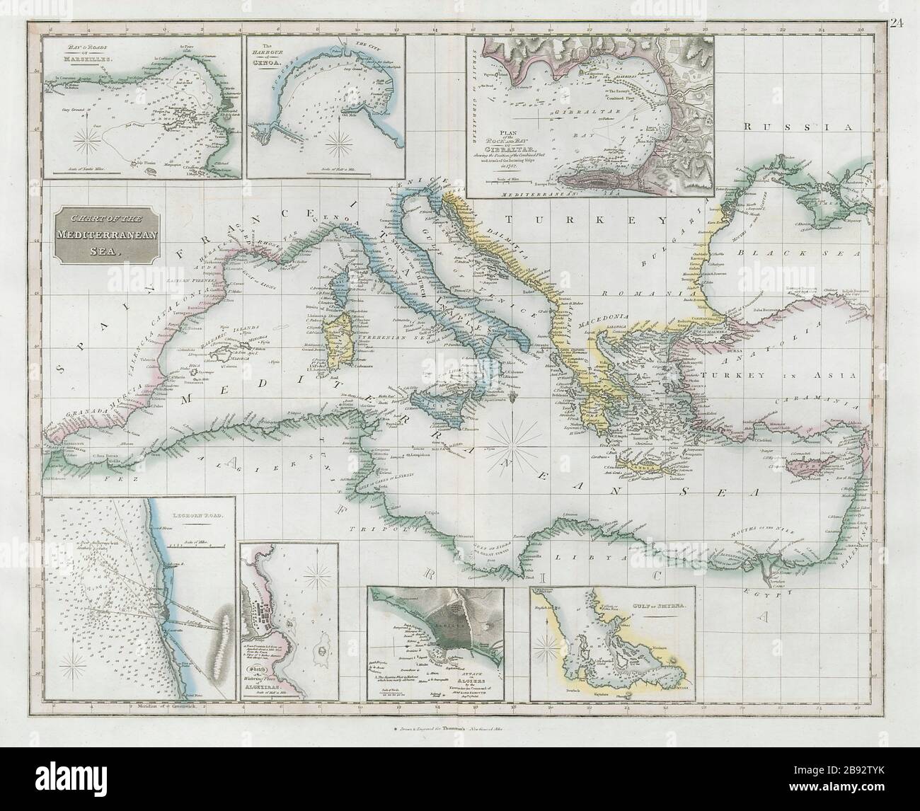 'Carte de la mer Méditerranée'. Marseille Gênes Gibraltar. Carte DE THOMSON 1830 Banque D'Images