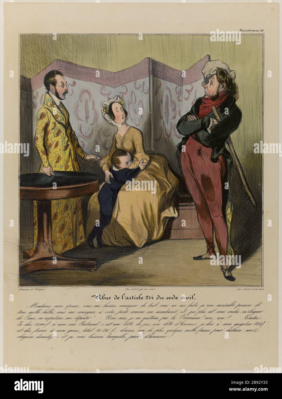 ABUS DE L'ARTICLE 214 DU CODE CIVIL HONORÉ DAUMIER (1808-1879). 'Abus de l'article 214 du Code civil'. Lithographie froide et ggommée. 1836-1838. Paris, Maison de Balzac. Banque D'Images