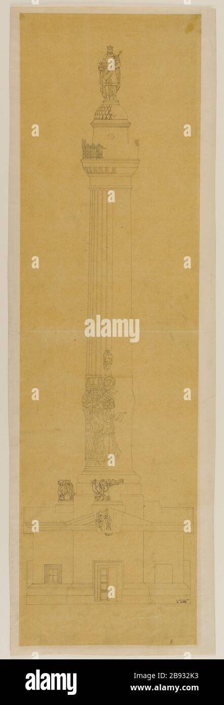 Projet de couronnement d'une colonne de la barrière du trône par une statue de Philippe Augustus Louis Adolphe Janvier (1818-1878). Projet de couronnement d'une colonie de la barrière du cône par une statue de Philippe-Auguste. Crayon et erre de Chine à la plume sur papier calcaire, 1845-1845. Musée Carnavalet, Histoire de Paris. Banque D'Images Projet de couronnement d'une colonne de la barrière du trône par une statue de Philippe Augustus Louis Adolphe Janvier (1818-1878). Projet de couronnement d'une colonie de la barrière du cône par une statue de Philippe-Auguste. Crayon et erre de Chine à la plume sur papier calcaire, 1845-1845. Musée Carnavalet, Histoire de Paris. Banque D'Images