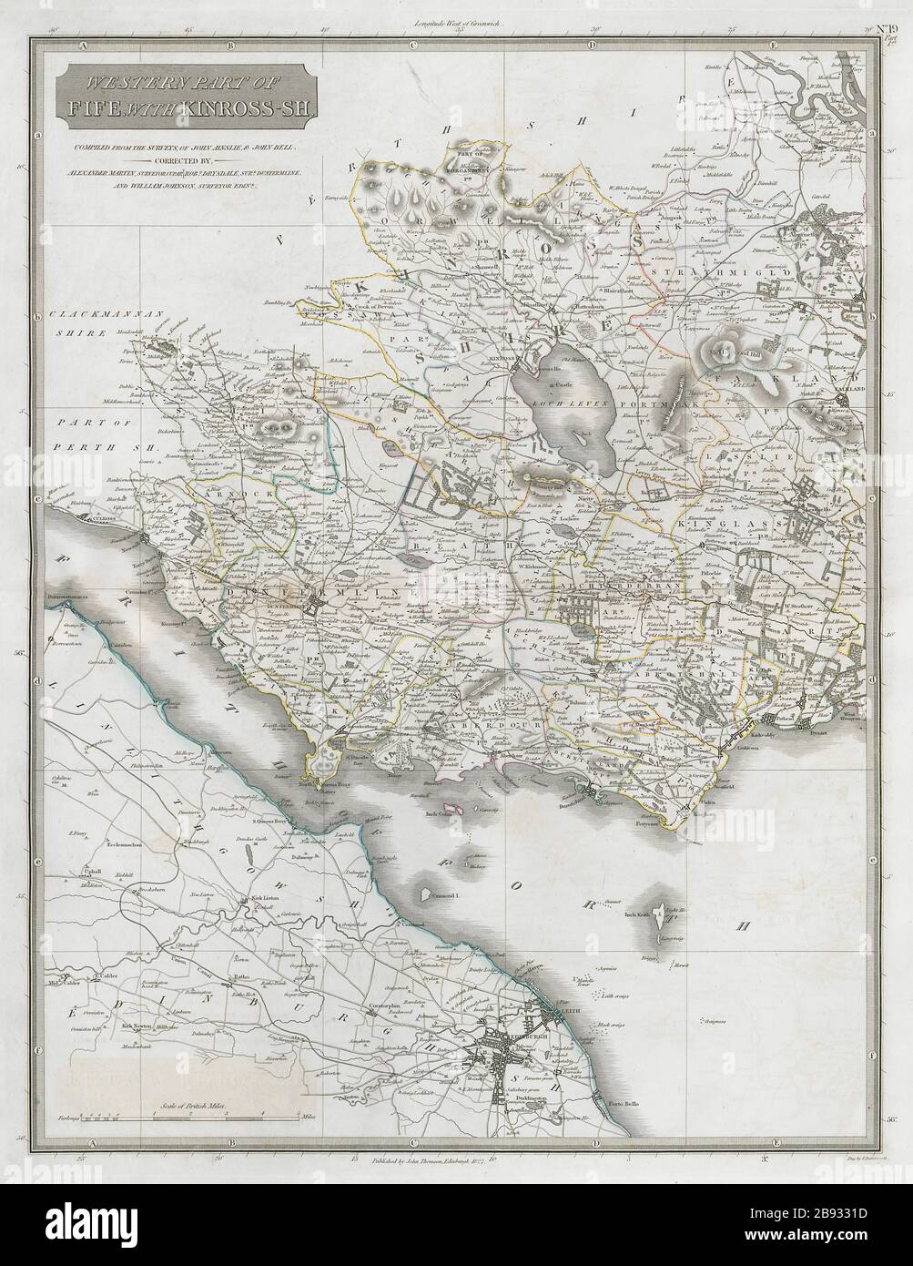 Western Fife & Kinross-shire. Dunfermline Kirkcaldy Falkland. Carte THOMSON 1832 Banque D'Images
