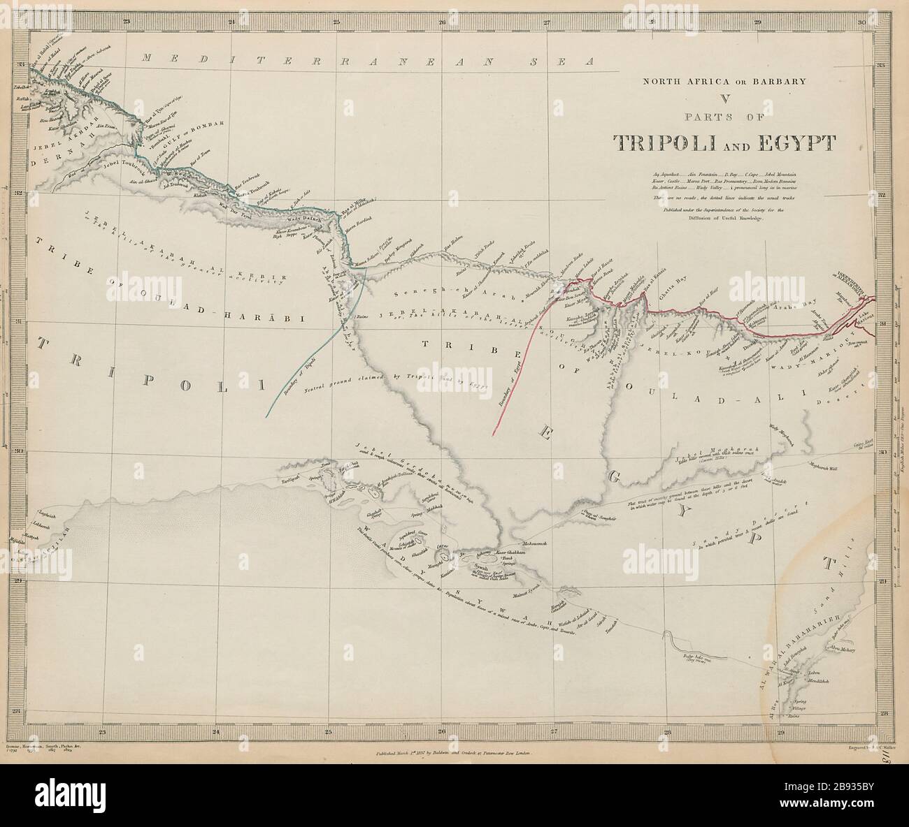 AFRIQUE DU NORD OU BARBARY. Parties de Tripoli et d'Egypte. Libye. Carte des tribus SDUK 1844 Banque D'Images