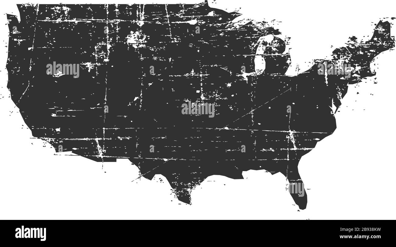 Carte des Etats-Unis Black grunge. Illustration vectorielle de stock isolée sur fond blanc. Illustration de Vecteur