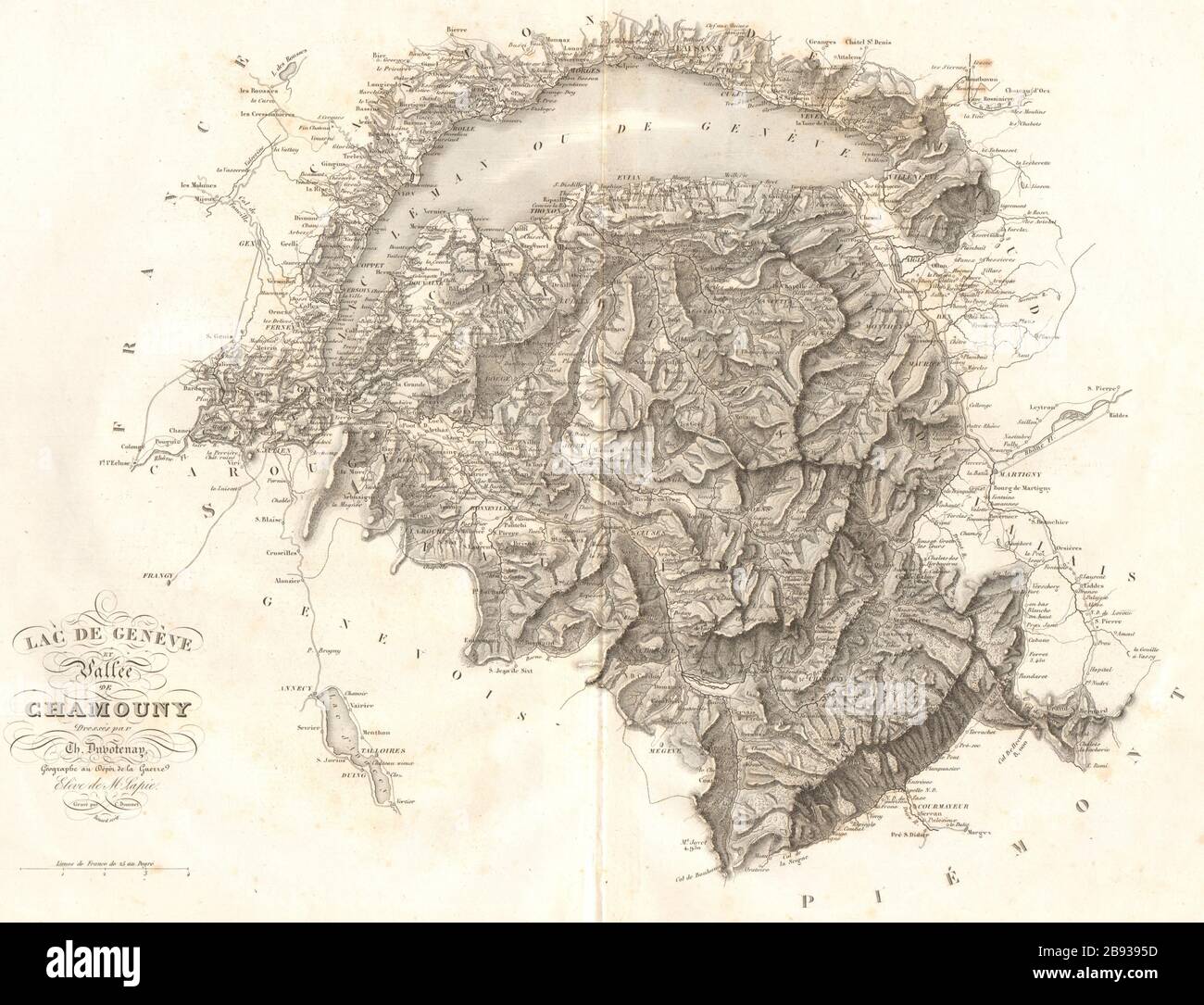 Lac de Genève et Vallée de Chamouny. Léman Haute-Savoie Genève DUVOTENAY 1837 carte Banque D'Images