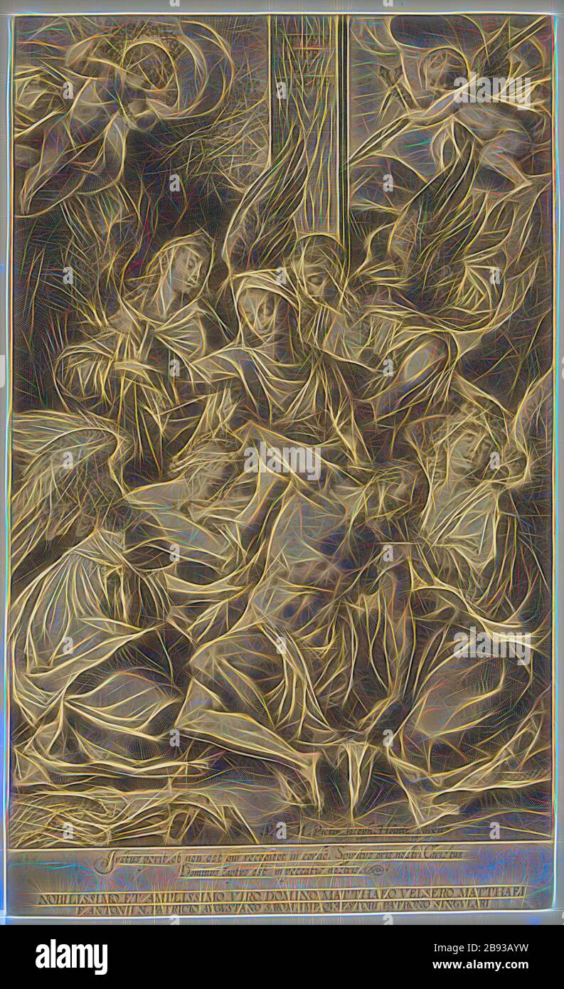 Lucas Kilian, allemand, 1579-1637, après Josef Heintz, allemand, 1564-1609, descente de la Croix, entre 1579 et 1637, gravure imprimée à l'encre noire sur papier ponté, image : 39,1 × 25,4 cm, repensée par Gibon, design de brillance et de rayonnement lumineux. L'art classique réinventé avec une touche moderne. La photographie inspirée du futurisme, qui embrasse l'énergie dynamique de la technologie moderne, du mouvement, de la vitesse et révolutionne la culture. Banque D'Images