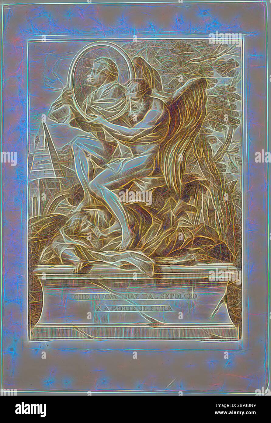 Francesco Bartolozzi, italien, 1727-1815, après Carlo Maratta, italien, 1625-1713, Pietro da Cortona 1596 - 1669, entre 1727 et 1815, gravure et gravure imprimées à l'encre brune sur du papier vélin, plaque : 44,8 × 31,8 cm (17 5/8 × 12 1/2 pouces), repensé par Gibon, design de brillant chaleureux de luminosité et de rayonnement de rayons lumineux. L'art classique réinventé avec une touche moderne. La photographie inspirée du futurisme, qui embrasse l'énergie dynamique de la technologie moderne, du mouvement, de la vitesse et révolutionne la culture. Banque D'Images
