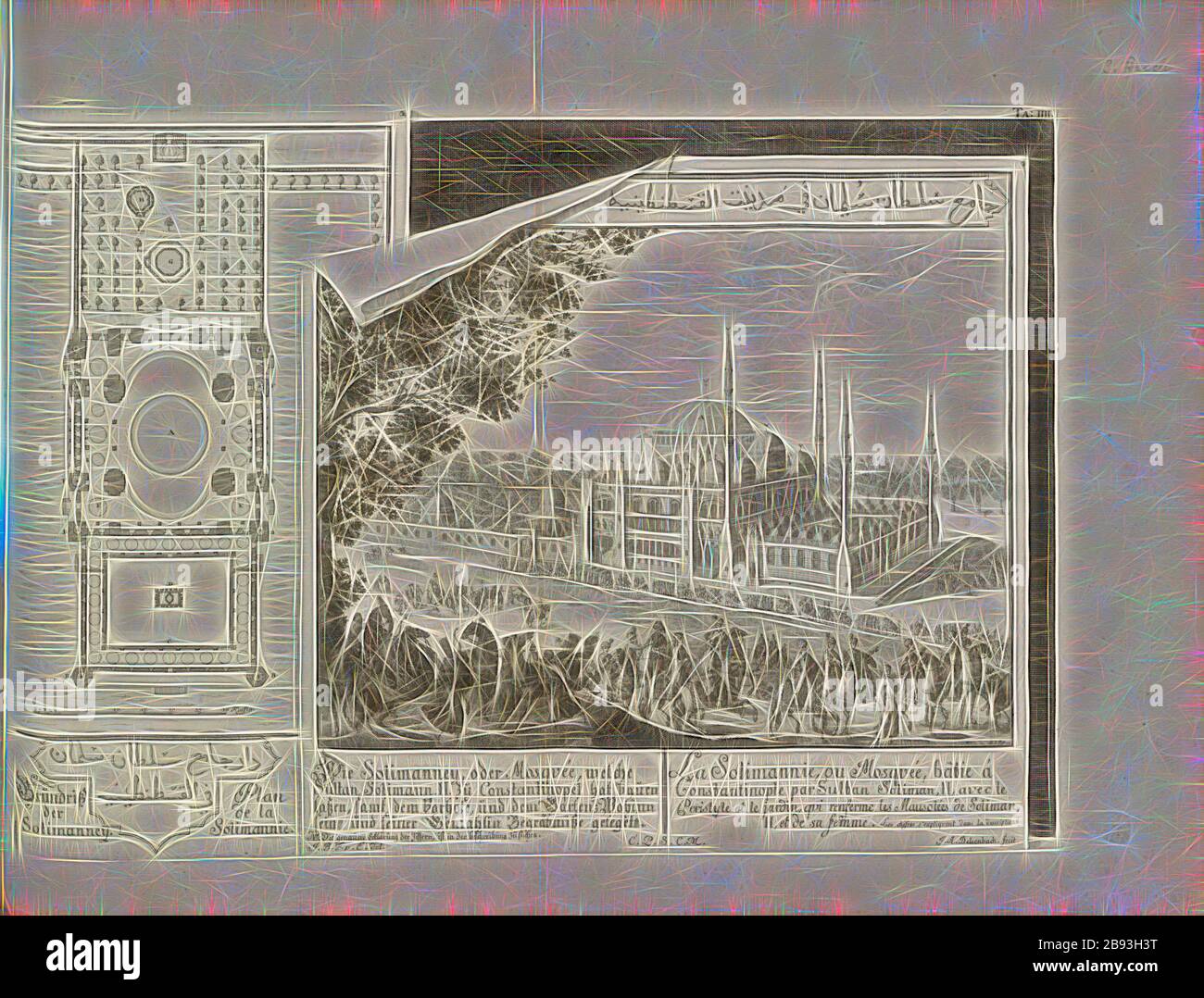 Le Solimanney, ou Mosque, que le Sultan Solimann II a ajouté à Constantinople ..., illustration et disposition de la mosquée construite par le Sultan Solimann II à Constantinople du XVIIIe siècle, signé: J. B. F. c. Chr., E. del, J.A. Delsenbach fecit, TA., IIII, p. 142, Fischer von Erlach, Johann Bernhard (DEL.), Delsenbach, Johann Adam (fec.), Johann Bernhard Fischer von Erlach: Entwurff einer historischen Architectur, in Abbildung unterschiedener bermten Gebötzen, Kübertzung, kübertsern und Verwalten, Kübertähöhöhren, kübertsern und, kübertsern und und und Verkübertsern, Kübertsern, Kübertsern, Kübertsern, Kübertsern und, Kübertsern und Banque D'Images