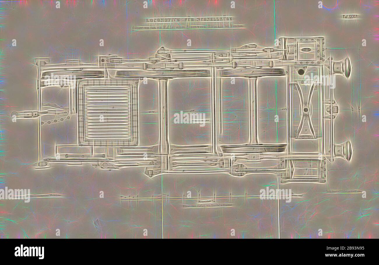 Locomotive pour trains express construite par les ironneries Hirschau de Maffei près de Munich, plan d'étage, la chaudière aurait été emportée, bouteille, pompes et boîte incendie dessinés en moyenne, signé : Heustinger c., W, Lith., v, J. Lehnhardt, Publisher c., CH. W. Kreidel, plaque XXXVI, après la p. 175, Heustinger von Waldegg, Edmund, Lith. Anstalt von J. Lehnhardt (lith.), Christian Wilhelm Kreidel Verlag (éd.), Edmund Heustiger von Waldegg, Wilhelm Clauss: Abbildung und Beschreibung der Locomotive-Maschine: Nden besten und neuesen Constructionen: unter Benenglung der Werischen von Kindernöden, Kingden Banque D'Images