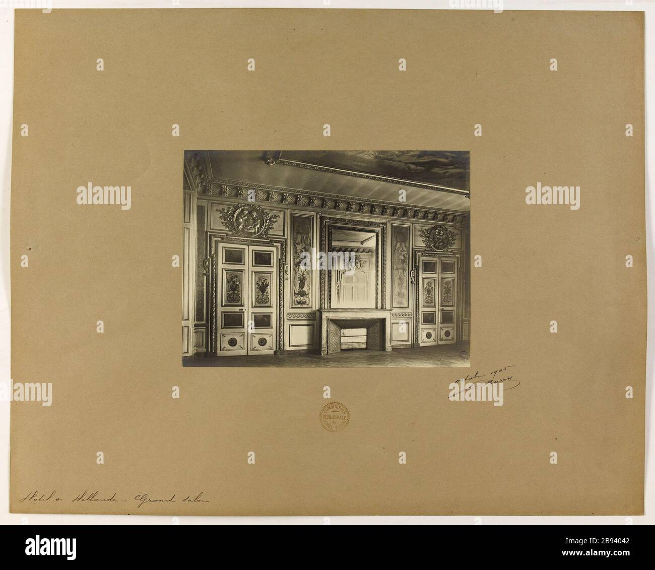 Holland Hotel - Grand salon. Vue sur le Grand salon de l'Hôtel Holland, Paris. Barry, Jean. Hôtel de Hollande - Grand salon. 'Vue du Grand salon de l'Hôpital de Hollande, Paris'. Rage au gélatino-bromure d’argent. En 1905-10-1905-10. Paris, musée Carnavalet. Banque D'Images