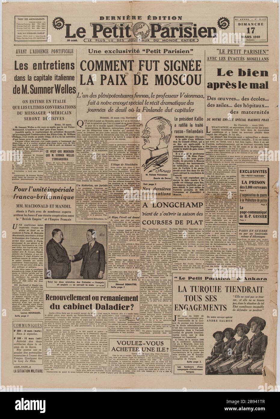 Journal D'époque Petit Parisien – 4 Septembre 1943 – N°24150 – Propagande Collaboration – Rare