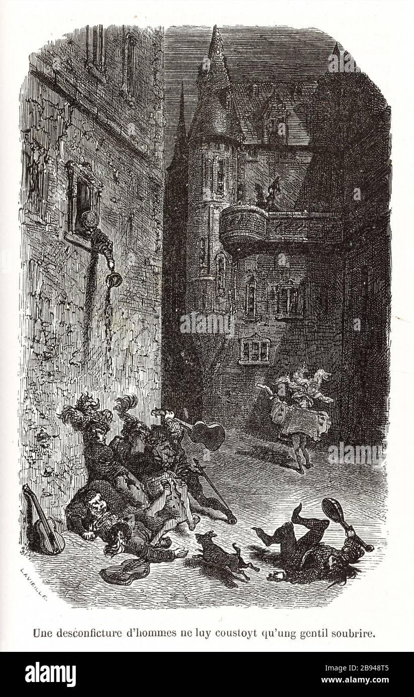 Le concours de grave. Illustration pour Honoré de Balzac, les Contes drolatiques, Paris : SOCIETE générale de, 1855 (cote: R 8 Cc1405 °) Gustave Doré (1832-1883), dessinateur et Adrien Lavieille (1818-1862), cimetière. 'Le concours de Sérénades.' Illustration pour Honoré de Balzac, 'les Contes drolatiquess', Paris : Société générale de librairie, 1855'. Gravure sur bois. Paris, Maison de Balzac. Banque D'Images