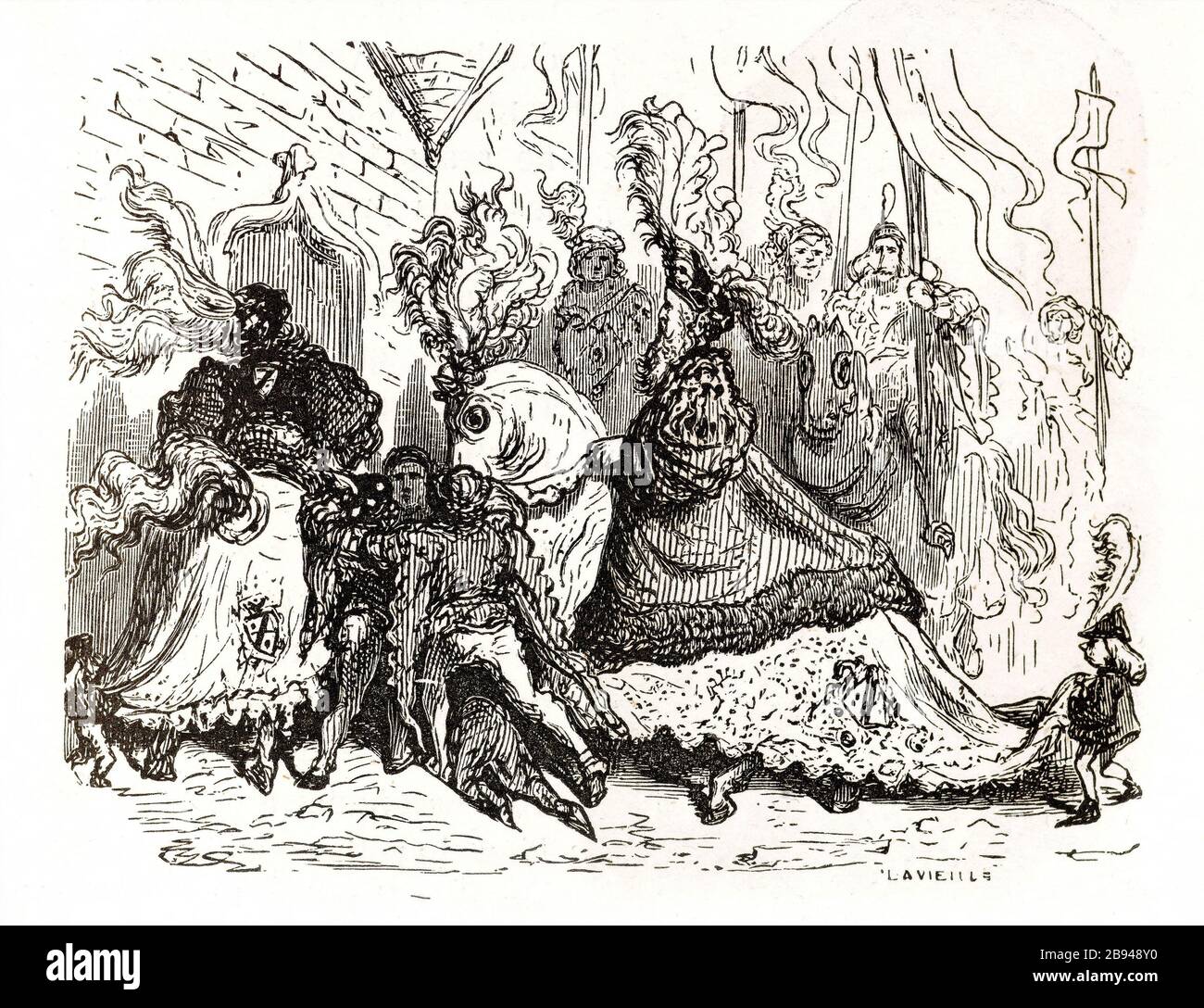 Arrivée du cardinal de Ragusa. Illustration pour Honoré de Balzac, The Tales comical, Paris: General Society Library, 1855 (note: R8 ° Cc1405) Gustave Doré (1832-1883), dessinateur et Adrien Lavieille (1818-1862), cimetière. 'Arrivée du cardinal de Raguse.' Illustration pour Honoré de Balzac, 'les Contes drolatiquess', Paris : Société générale de librairie, 1855'. Gravure sur bois. Paris, Maison de Balzac. Banque D'Images