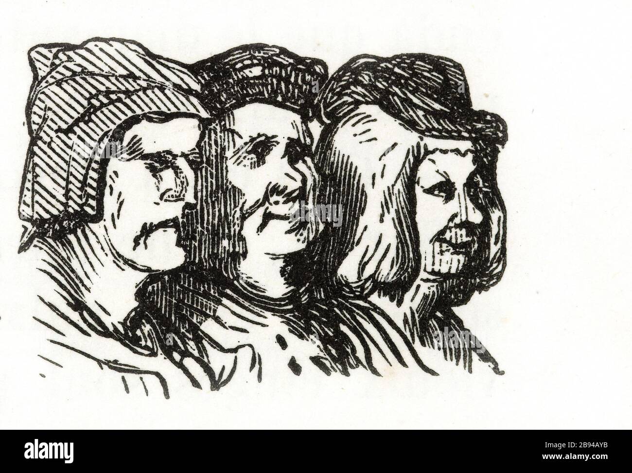 Trois personnes avarice note. Illustration pour Honoré de Balzac, The Tales comical, Paris: General Society Library, 1855 (note: R8 ° Cc1405) Gustave Doré (1832-1883), dessinateur et Adrien Lavieille (1818-1862), cimetière. 'Trois gens avaricieux notez.' Illustration pour Honoré de Balzac, 'les Contes drolatiquess', Paris : Société générale de librairie, 1855'. Gravure sur bois. Paris, Maison de Balzac. Banque D'Images