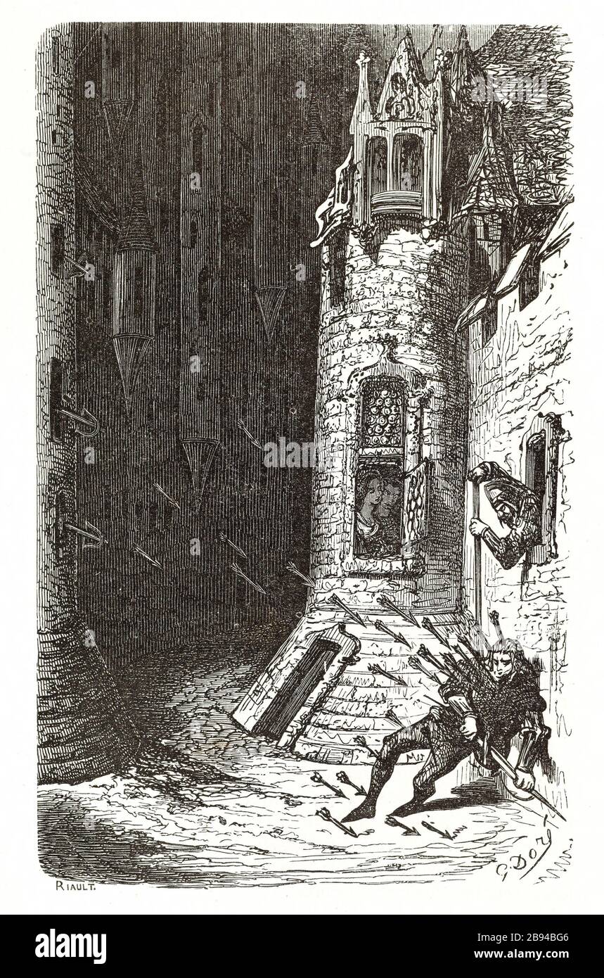 Extrémité despourrable Savoyy. Illustration pour Honoré de Balzac, The Tales comical, Paris : Bibliothèque de la Société générale, 1855 (rating: R8 ° Cc1405) Gustave Doré (1832-1883), dessinateur et Paul Riault (XIXème siècle), cimetière. 'Fin despourrable de Savoia.' Illustration pour Honoré de Balzac, 'les Contes drolatiquess', Paris : Société générale de librairie, 1855'. Gravure sur bois. Paris, Maison de Balzac. Banque D'Images