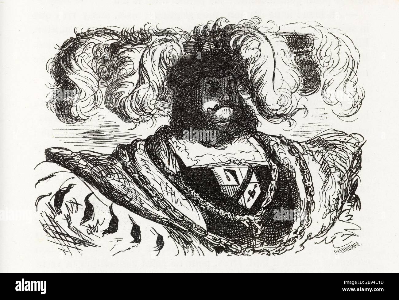 le seigneur de Valesne. Illustration pour Honoré de Balzac, The Tales comical, Paris: General Society Library, 1855 (note: R8 ° Cc1405) Gustave Doré (1832-1883), dessinateur et Eugène rouge'homme (1813-1886), graveur. 'Le seigneur de Valesne.' Illustration pour Honoré de Balzac, 'les Contes drolatiquess', Paris : Société générale de librairie, 1855'. Gravure sur bois. Paris, Maison de Balzac. Banque D'Images