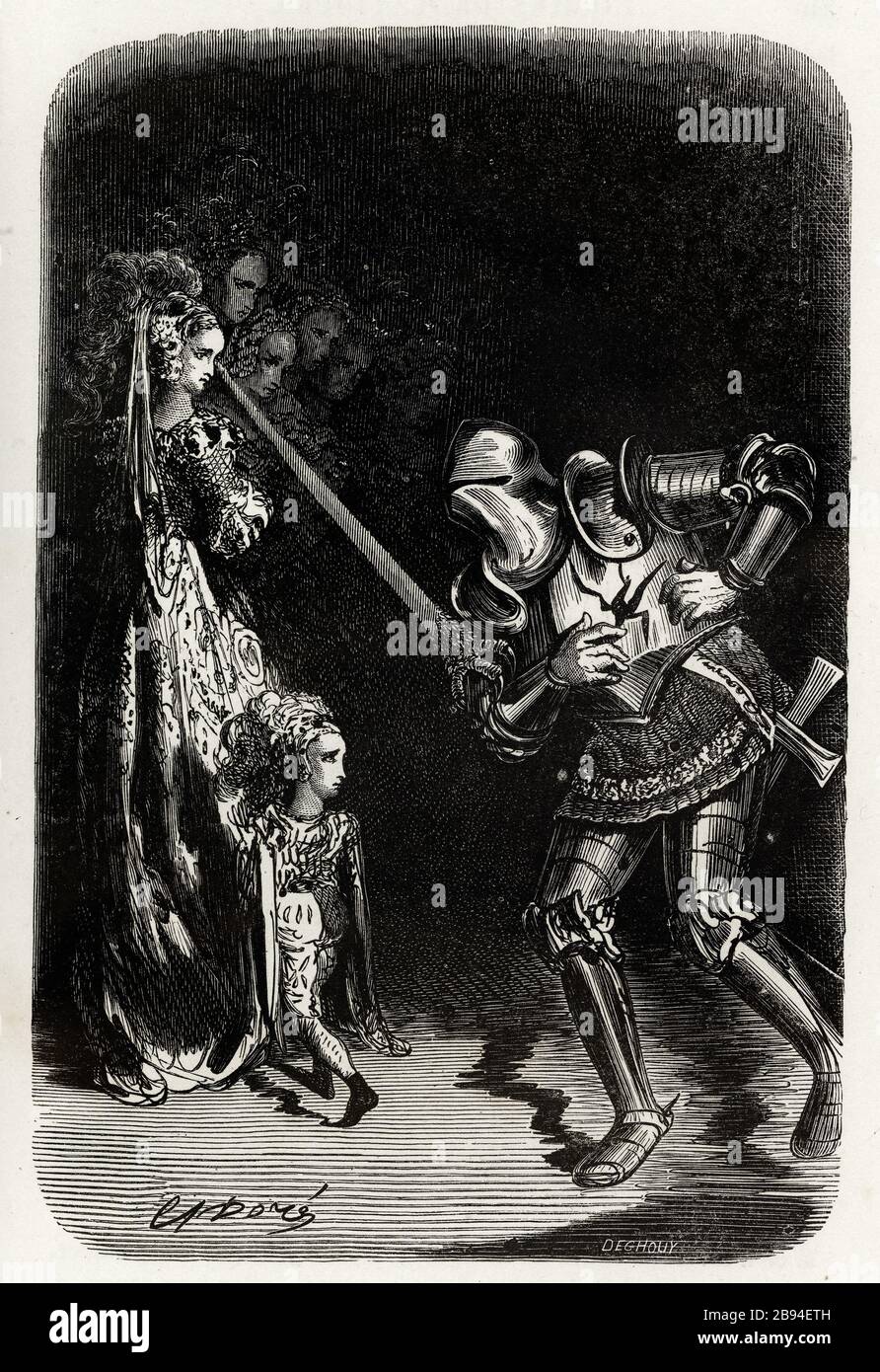 Vertige amour. Illustration pour Honoré de Balzac, The Tales comical, Paris: General Society Library, 1855 (note: R8 ° Cc1405) Gustave Doré (1832-1883), dessinateur et Léopold Deghouy (1821-1861), cimetière. 'Vertige d'amour.' Illustration pour Honoré de Balzac, 'les Contes drolatiquess', Paris : Société générale de librairie, 1855'. Gravure sur bois. Paris, Maison de Balzac. Banque D'Images